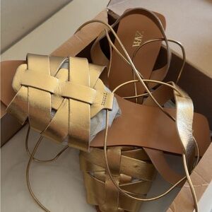 ZARA Metallic Gold Woven Lace-Up Sandals